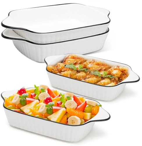MIUUIPI 26.5cm Kleine Auflaufformen 4er Set, 1L Rechteckige Lasagneformen, Keramik Backform mit Griffe, Stapelbares Backformen für Fritteuse, Ofenfest & Mikrowellenfest