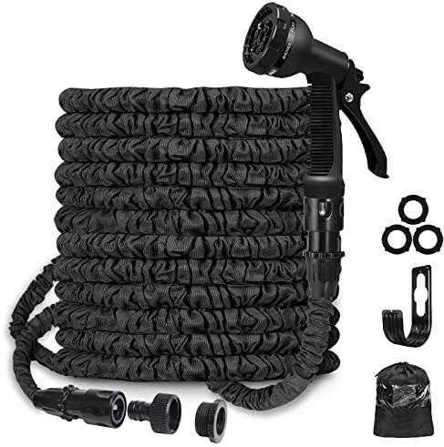 BABADU Garden Hose Pipe 100 FT - Expandable Hosepipes for Garden| Lightweight Water Hose with 8 Functions Hose Spray Gun and 3/4,1/2 Hose Connector for Gardening Washing