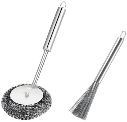 Topfreiniger aus Edelstahl, Scheuerbürste mit Griff, Scheuerschwamm aus Stahlwolle, Küchenreinigungsbürste für Küche, Waschbecken, Restaurant Spülbürsten Bürste Küchenbürste (Topfbürsten-Set)