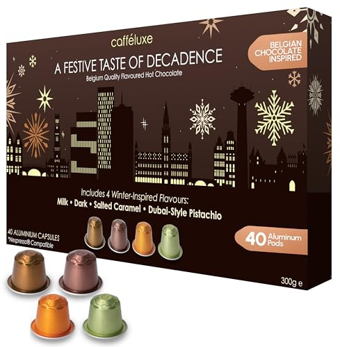Cafféluxe Aluminum Hot Chocolate Pods – 40 Capsules Compatible with Nespresso – A Taste of Decadence – Hot Chocolate Pods for Nespresso Machine – Variety Capsules