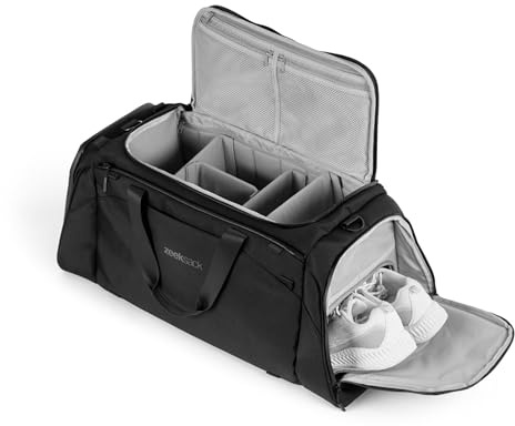 Zeeksack The Weekender 50L, Schwarz - Sport- & Reisetasche mit Schuhfach | 5 Verstellbare Trenner, Laptop bis 16 Zoll, Große Außenfächer, Netzfächer, Flaschenhalter, 3-in-1 Tragesystem