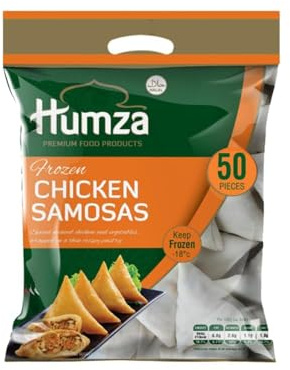 Humza-'s 50 Chicken Samosa Crispy and Delicious Deep Fried Frozen Snack Perfect Party Starter with Authentic Indian Spices Ideal for Quick Snacks Lunch Boxes and Evening Tea Time Pack of 1