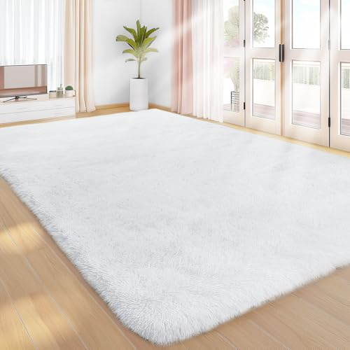 Treeboy Hochflor Teppiche Weiß Teppich Wohnzimmer 240x300 Große Waschbar | Wohnzimmerteppich Flauschiger Teppich Waschbar Anti-Rutsch Extra Große Carpet Teppichen für Schlafzimmer Kinderzimmer