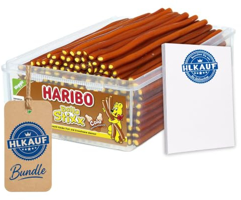 HLKauf Bundle – Bunte Mischung aus Fruchtgummi, Lakritz & Minibeuteln – Ideal für Büro, Party & Vorrat & Notizblock (Balla Stixx Cola & HLKauf-Block)