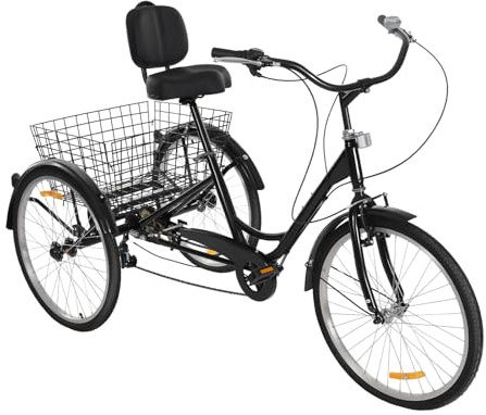 MEHOOSPVN 24 Zoll Dreirad für Erwachsene, 3-Rad-7-Gang-Seniorenfahrrad mit Einkaufskorb, Outdoor Fahren Dreirad Freizeit Cityräder Schaltung Seniorenfahrrad Verstellbare für Senioren Einkaufen Schwarz