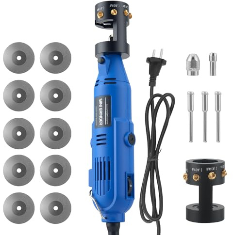 Affûteur Électrode Tungstène TIG 2 en 1, Mini Meuleuse Électrique 260W 6 Vitesses 10000-35000 TR/Min, Rectifieuse Portable 4 Diamètres Angles Réglables, 10 Meules Diamantées Titane pour Soudage TIG