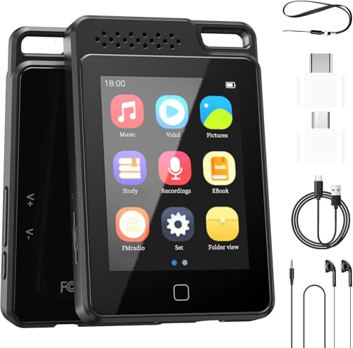 OHFAMO Lettore MP3 64GB con Bluetooth, Lettore Musicale Touch Screen | Altoparlante HD Integrato, Suono HiFi, Radio FM, Registratore Vocale, E-Book, Lettore Video con Auricolari