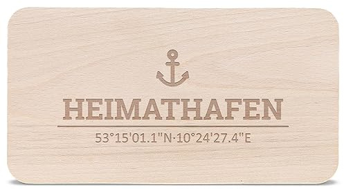 GRAVURZEILE Frühstücksbrettchen mit Gravur - Heimathafen - Personalisiert mit eigener Adresse in Längengraden und Breitengraden Koordinaten - Geschenk zum Einzug oder Umzug