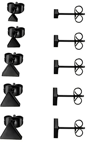 JewelryWe Schmuck 5 Paar Ohrstecker Set, Edelstahl flache runde poliert sandgestrahlt Ohrringe Ohr-Schmuck für Damen & Herren, Silber Gold Rosegold Schwarz, Durchmesser 4,5,6,7,8mm