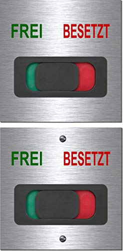 Frei-Besetzt-Hinweisschild-mit Schieber rot/grün-Türschild-Toilette-Schild-Büroschild-100 x 100 x 3 mm-Aluminium Edelstahloptik silber mattgebürstet (1910-52 -100 x 100 x 3 mm mit Löcher oben + unten)