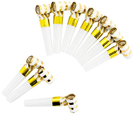 Oblique Unique® Lot de 10 sifflets en forme de sifflets - Décoration de table pour anniversaire, fête, fête prénatale, remise de diplôme, etc. - Blanc doré