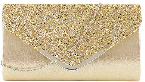 MEGAUK Damen Clutch Glitzer Elegant Abendtasche Glänzend Handtasche Envelope Tasche Strass Unterarmtasche mit Kette für Hochzeit Wedding Prom Party