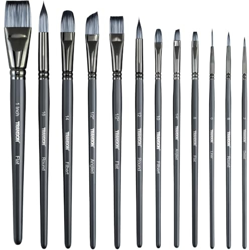 Transon Artist Paint Brush Set of 12 for Watercolour Acrylic Gouache Oil and Tempera Painting