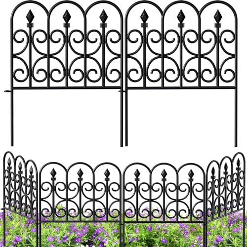 Amagabeli Garden Home 81CM X 305CM 5 Palizzata in Metallo Recinzione Giardino 5 Recinti Pannelli Design Bello Robusto e Affidabile Resistente Staccionata Esterne in Acciaio Nero DA1142