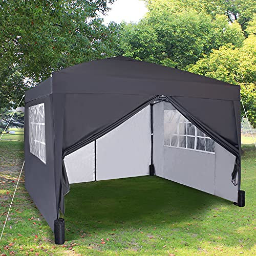 Pop-up Gazebo 3m x 3m with Sides & 4 Weight Bags & Silver Protective Layer Waterproof Marquee Canopy WS (Grey)