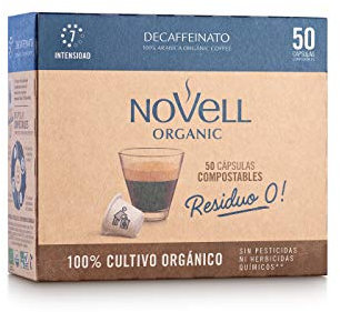 NOVELL - Capsule di Caffè Decaffeinato Residuo 0 50 Unità |Capsule Compatibili Nespresso |Capsule di Caffè Decaffeinato con Sapore Intenso e Aromatico |Impegno Ecologico con Capsule 100% Compostabili