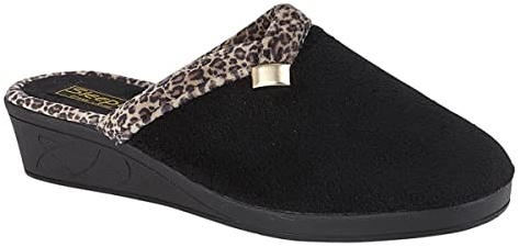 Sleepers Jackie Womens Wedge Slip On Mule Slippers with Knitted Lining and Rubber Sole Black