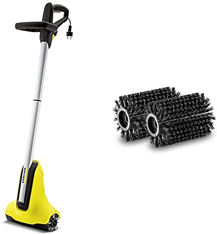 Kärcher Terrassenreiniger PCL 4 (Druck: 10 bar, 2 Bürstenwalzen für Holzoberflächen, 2 Wasserdüsen) & Bürstenwalzen Steinflächen für PCL 4 (2-teiliges Walzenset für Glatte Steinfliesen)