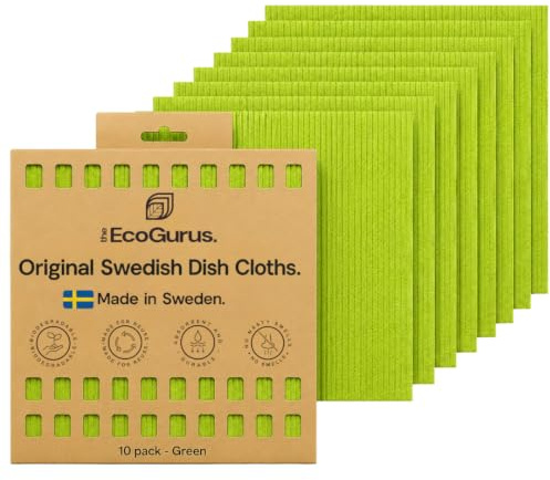 10 Pack Premium Odour-Resistant Reusable Cleaning Cloths | Original Swedish Dishcloth | Made in Sweden | Absorbs 20x Its Weight | Replaces 150 Paper Towels | Biodegradable Cellulose Cloth | Green