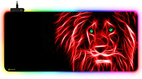 DORRISO Neu Gaming Mauspad Großes RGB 900x400x3 mm XXL LED Schreibtischunterlage Wasserdicht Anti Rutsch Mauspad Matte für Computer PC Professionelle Gamer Mousepad Roter Löwe