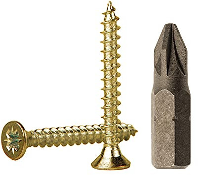 Lote de 1700 tornillos de madera de acero chapado en zinc amarillo de 3,0 x 30 mm, tornillos de aglomerado, tornillo universal Pozi-Drive, PZ cabeza avellanada Pozidriv (1700, 3,0 x 30 mm)