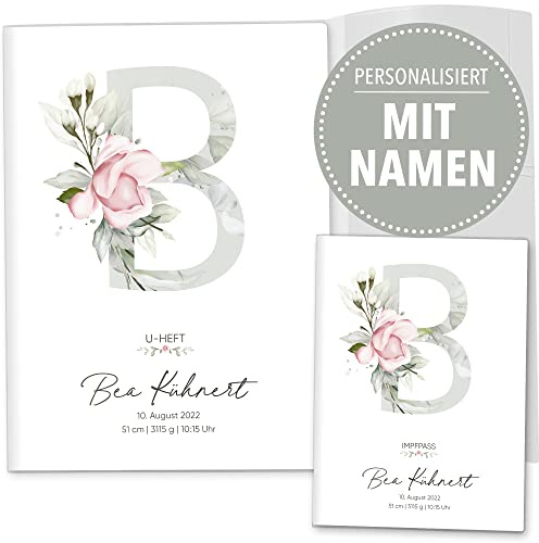 OLGS U-Heft und Impfpasshülle 3-teilig Set individualisiert Buchstabe Untersuchungsheft Hülle & Impfpasshülle Geschenkidee personalisierbar mit Namen, Geburtsdatum (Uhefthüllen, personalisiert, 23)