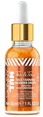 Skinny Tan Tan and Tone Face Tanning Wonder Drops Serum - Hyaluronic Acid for Dewy, Luminous Finish - Helps Even Skin Tone - Enhance Your Complexion - Transform Skincare Into Gradual Tanner - 1 oz