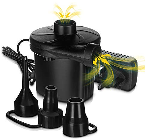 FiNeWaY 240V Electric Automatic Inflatable Air Pump Universal Valves Inflates Deflates 3 Nozzle Adapters Airbeds Camping Mattress Beach Toys Paddling Pools