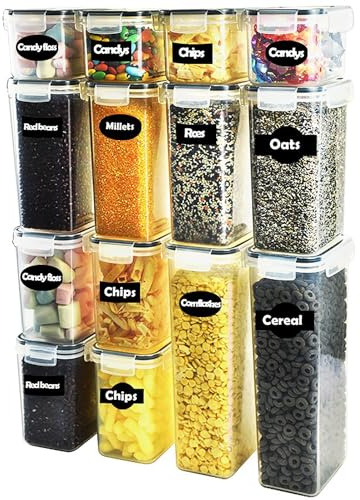 Oypla 14pc Airtight Reusable Plastic Kitchen Pantry Food Storage Container Organiser Set