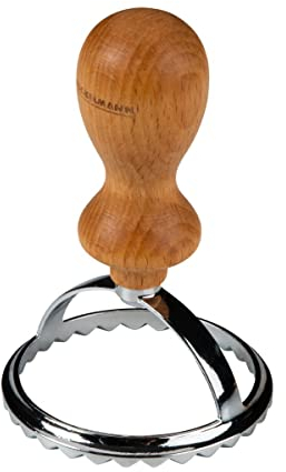 Fackelmann Cortador de raviolis – Moldeador de raviolis de acero inoxidable con aleación de zinc – Para pasta casera – Mango ergonómico de madera de haya con aspecto italiano