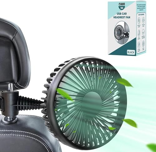 CUQOO USB Car Fan – Portable Silent Clip-On Fan for Car, SUV & RV - Powerful Cooling with 3-Speed Settings - Lightweight & Compact for Travel, Home, Office, Desk, Pram, Pushchair & Stroller