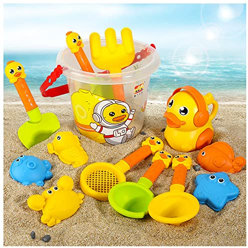 Giocattoli da Spiaggia, 14 pezzi Giochi Spiaggia con Borsa a Rete, Stampi di Sabbia, Secchio, Pale, Annaffiatoio Set di Giocattoli di Sabbia per Bambini