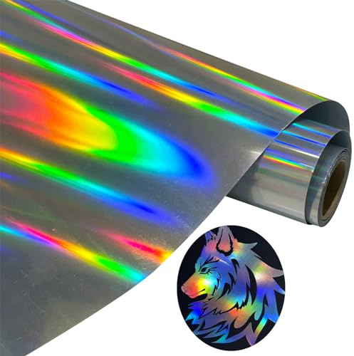 Regenbogen Plotterfolie Textil Holografische Plotterfolie Textil 25cm x 183cm Holografische Vinylfolie Plotter Folie Iron On für Cricut, Textilien Transferfolie zum Aufbügeln für DIY T-Shirt, Stoffe