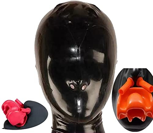 SALANSEX Sexy Vollgesichtsmaske Latex Sex BDSM mit Reißverschluss, Latex Silikon Knebel für Nasal Tube Maske für Party, Cosplay, Urlaub