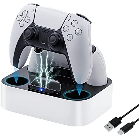 Tolesum PS5-kontrollladdare, laddningsstationshållare för PS5-styrenhet tillbehör med LED-ljus/snabbladdning/kortslutningsskydd
