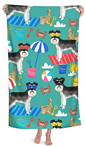 LOUJIN strandhandduk schnauzer sommar mycket absorberande mikrofiberfilt mjuka överdimensionerade badhanddukar 80 x 130 cm