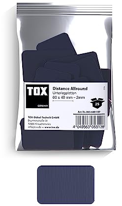 TOX Distance Allround Unterlegplatte 60 x 40 x 2 mm, 25 Stk. | Ausgleichsplatte aus Polypropylen, Kunststoff, belastbar bis 5 t, 065600107