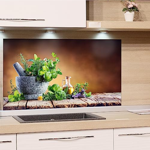 GRAZDesign Spritzschutz Küchenrückwand Glas Küche für Herd & Küchenspüle, Kräuter in braun - Glasplatte für Rückwand Küchenwand Wandschutz | 100x60cm