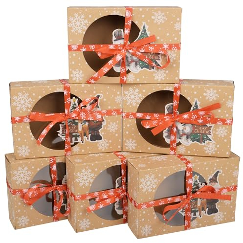 AWCIGG 6 Stück Keksschachtel Keksverpackungen Weihnachten Pralinenschachtel Leer zum Befüllen Plätzchen Verpackung Box Keksboxen Karton mit Sichtfenster Bänder und Oilpaper