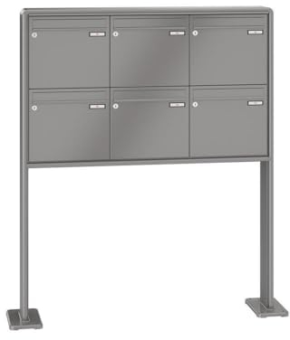 RENZ / RS2000 / 6er Freistehende Briefkastenanlage Standbriefkasten/RAL-Farbe 9007 Volumen 1/mit Fußplatten/Dein-Briefkasten.de