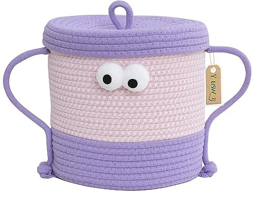 Yiuswoy Aufbewahrungskorb Kinder Baby Spielzeug Baumwollseil Aufbewahrungskorb Wickeltisch Organizer Klein Wäschekorb Faltbar Kinderzimmer Dekorative Korb mit Deckel, 25 x 25 cm, Lila