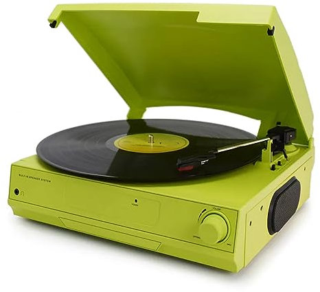 MegLob Tocadiscos De Vinilo De Color Neón, Tocadiscos Portátil, Gramófono con Altavoz Incorporado, Tocadiscos De Vinilo Moderno, Caja De Discos De Vinilo LP De 33/45/78 RPM,Verde