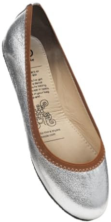 Rollasole Ballet Pumps – Silver Heels - Folding Flat Shoes for Women – Stylish Foldable Slip on Ballet Flats (UK Footwear Size System, Adult, Women, Numeric Range, Medium, 3, 4)