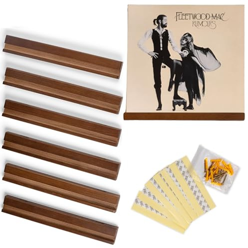 Soporte de Pared para Discos de Vinilo, Paquete de 6 – Soporte de Discos de Vinilo de Madera de Pino con Dos Opciones de Montaje – Estantes de Discos de Vinilo con Acabado de Color Nogal – Estante