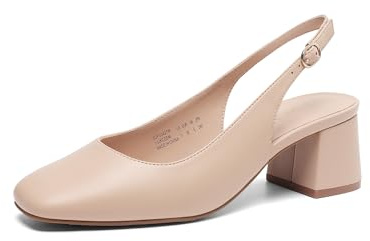 DREAM PAIRS Women's Low Chunky Heels Slingback Square Toe Block Dress Shoes Closed Toe Comfortable Wedding Work Pumps,Size 5.5,Nude,SDPU2427W