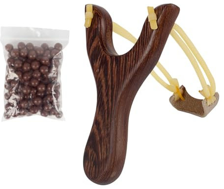 SPG Wooden Slingshot for Beginners with 100pcs Ammo Ball, Sling Shots for Adult Youth Classic Target Practice for Outdoor Catapult Game Gifts (Brown)