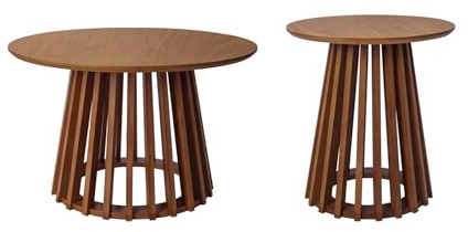 Alice's Garden sweeek - Set de 2 Tables Basses Rondes Plateau Effet Bois Noyer et Pieds en Bois de Sapin. Ø40cm et Ø60cm