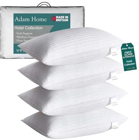 Adam Home Pillows 4 Pack Hotel Quality Side Sleeper Bounce Back Bed Pillow Hypoallergenic & Anti Dust Mite Resistant Premium Filled Hotel Pillows Pack of 4