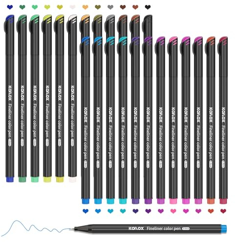 Koilox Fineliner pennor set, 24 färger spets 0,4 mm filtpennor fin spets för att rita och skriva skisser, journaling, anteckningar, serier, målarbok serier, målarbok