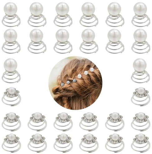 RESTALLADNWEST 28Pcs Spiral Hair Pins, Crystal Rhinestone & Pearl Wedding Hair Accessories for Women & Girls (2 Styles)